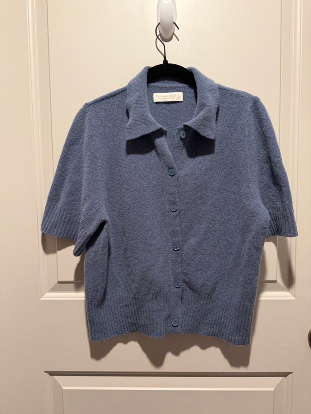 Abercrombie & Fitch Short-Sleeve Collared Button-Front Sweater - Slate Blue